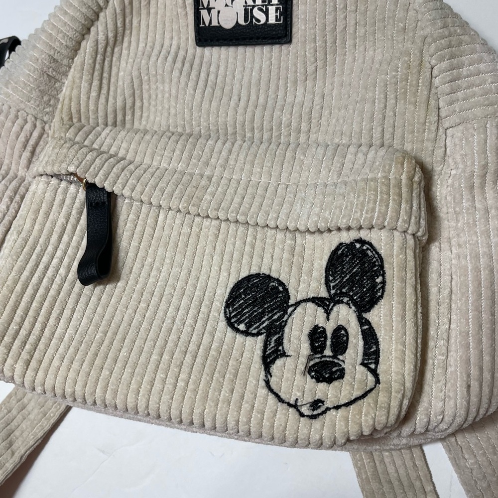 Cream and Black Mini Backpack with Textured Fabric - Picture 6 of 15